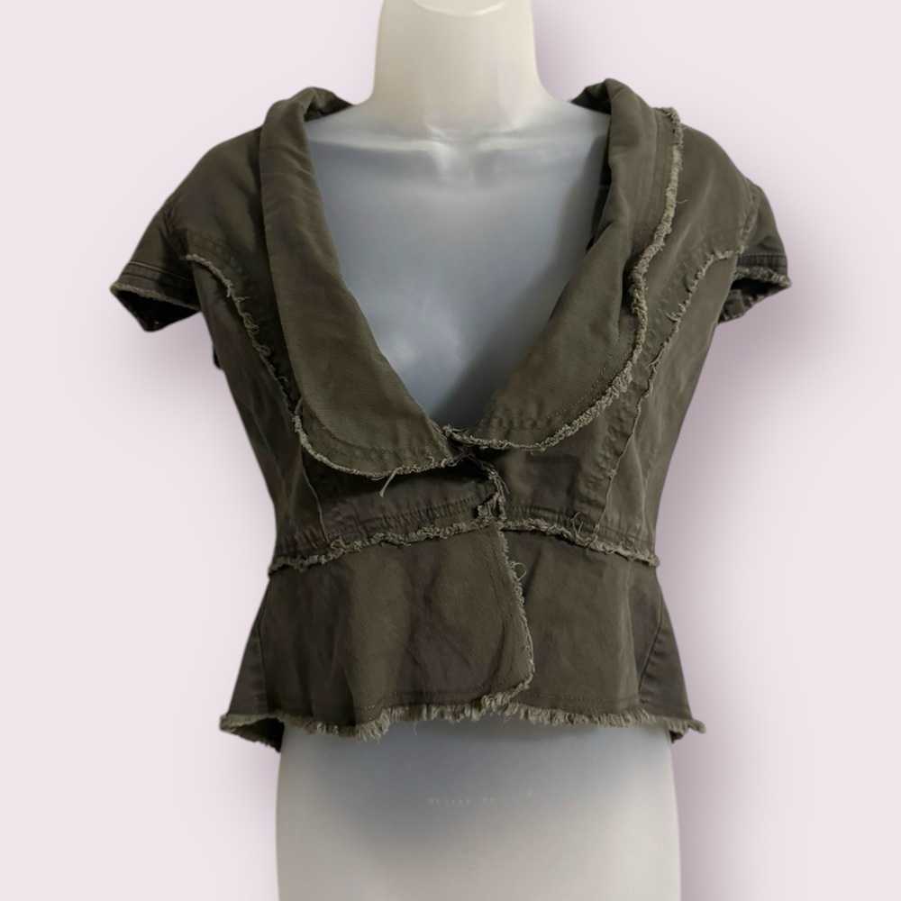 Olive Cargo Button Down Short Sleeve Top